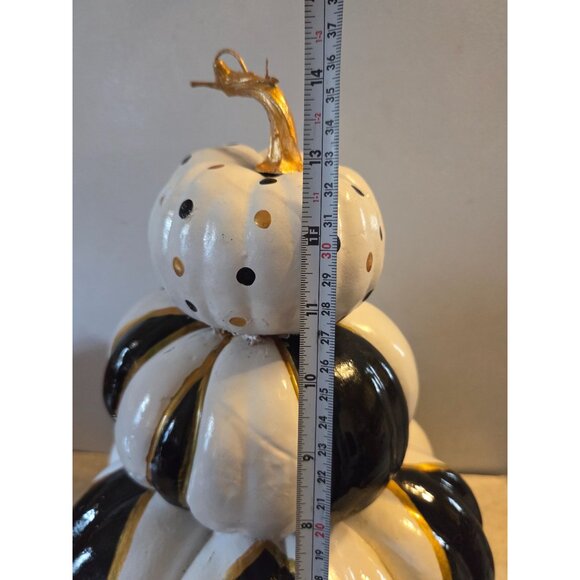Stacked Black & White Check Pumpkin Decor Fall Thanksgiving 14" Upcycled - Picture 9 of 10